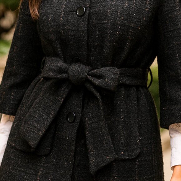 NWT Kate Spade Style Kimono Style Metallic Bouclette Tweed Belted Coat Jacket - Picture 3 of 16